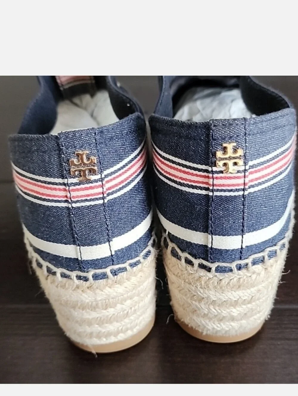 Tory Burch Catalina 3 50mm Espadrille Striped Canvas/Elastic Size 8
